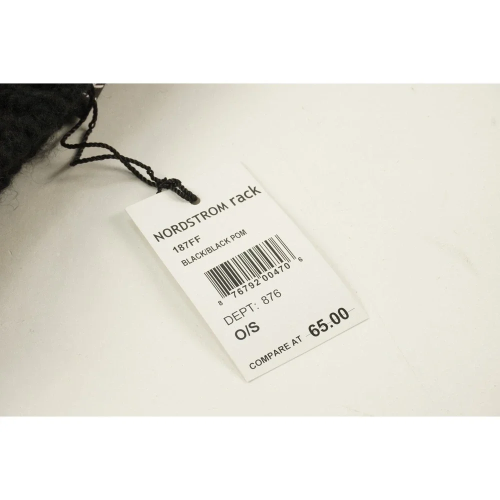 New Kyi Kyi Handmade Chunky Knit Pom Pom Beanie Black Wool Blend One‎ Size
